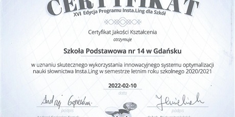 Nowy certyfikat Insta.Ling