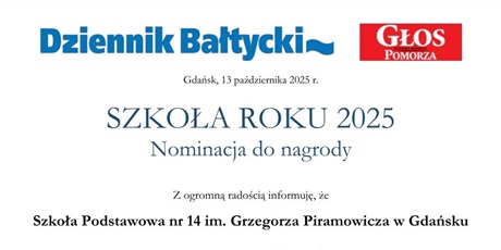Nominacja dla Czternastki i Nauczycieli - plabiscyt edukacyjny Dziennika Bałtyckiego