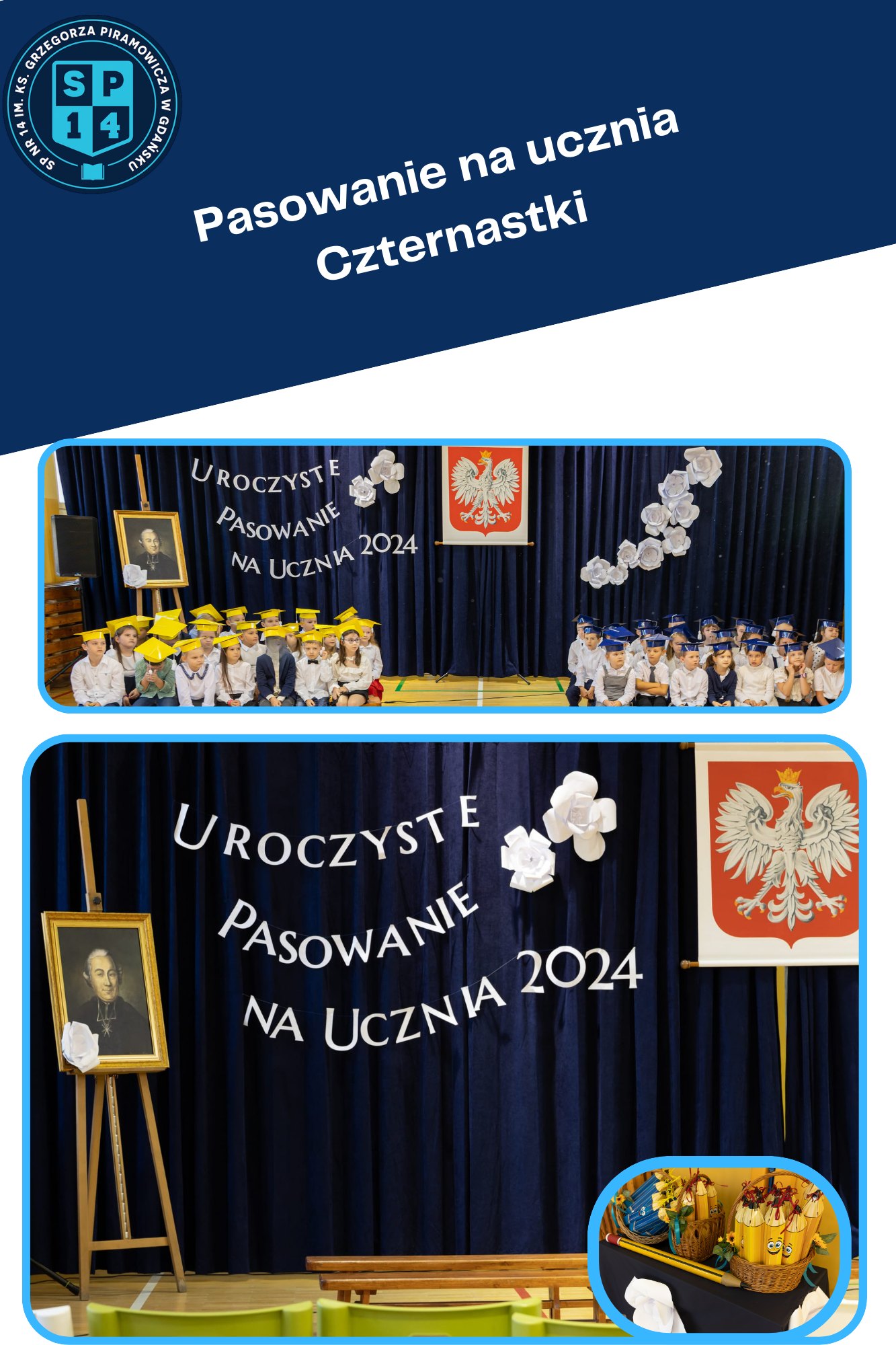 Kolaż zdjeć z pasowania na ucznia 